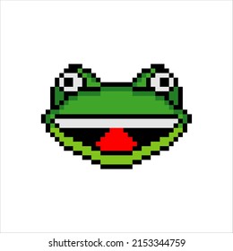 Frog face head with pixel art. Vector illustration.