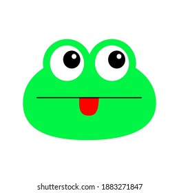 Frog face icon. Cute cartoon kawaii funny baby character. Green color. Big eyes and tongue. Notebook sticker print template. Flat design. White background. Isolated. Vector illustration.