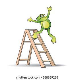 frog falls from ladder in color-vector drawing