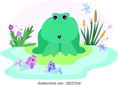 Frog in a Fish Pond Vector