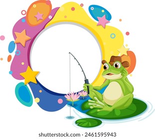 Frog fishing on a lily pad with colorful background