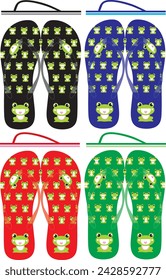 frog flipflops four colors with cute heart frogs red blue black green soles