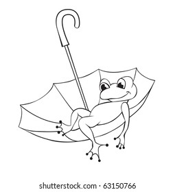Frog floats sitting in an umbrella. outline drawing