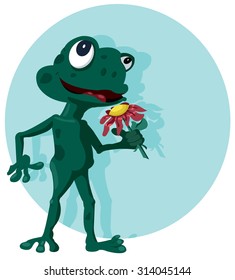 Frog with flower greeting card