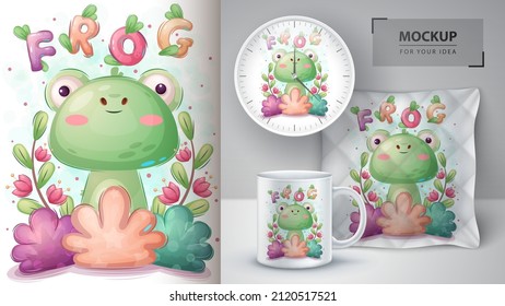 Frog in flower poster and merchandising.