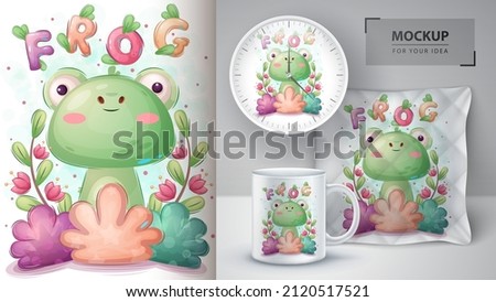 Frog in flower poster and merchandising.