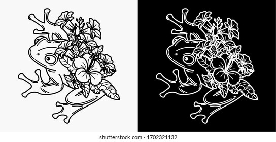 Frosch und Blumentätowierung, Monoline-Design