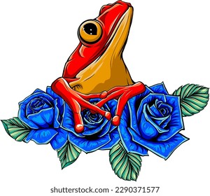 frog and flowers vector illustration on white background