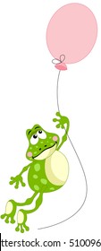 Frog flying with balloon
