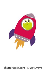 Frog is flying on a rocket. Animal cartoon character. Vector print for kids. Can be used for T-shirt design and children's decor.