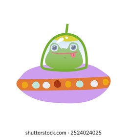 A frog is flying on a flying saucer on a white background. Vector illustration