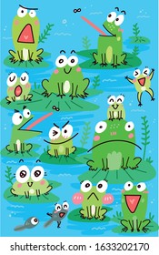 Frog Fmily croaking in the pond
