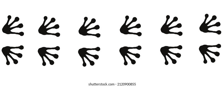 Frog foot print path. Animal paw trace in black color