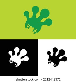 Frog With Foot Print Vector Logo Design. 