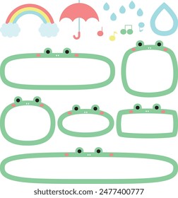 Froschrahmen und Regen- und Regenbogen-Illustrations-Set