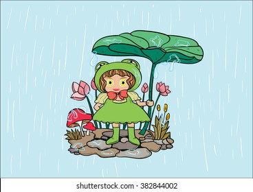 frog girl in rainy seson