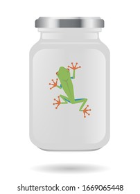 frog in a glass jar, old weather forecast, isolated on white background 