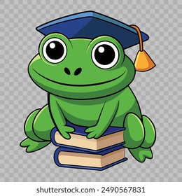 Imagen de Vector de dibujos animados de rana en gorra de graduación