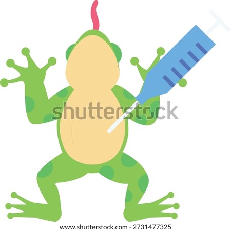 A frog grasping a syringe and needle, suggesting a medical or scientific context.