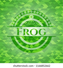 Frog green emblem with triangle mosaic background