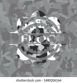 Frog grey camo emblem. Vector Illustration.