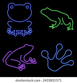 frog group of neon icons, vector illustration on black background.