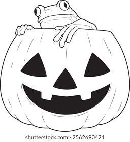 Frog Halloween Pumpkin Animal Vector Graphic Art Illustration