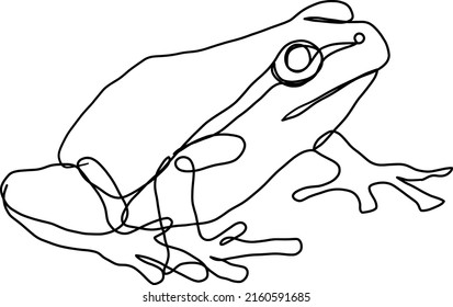 Frog hand drawn one line drawing vector design. Continuous single line drawing of a black and white adult frog. Ideal for poster, card, banner, flyer, logo, and emblem.