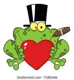 Frog With A Hat And Cigar Holding A Red Heart