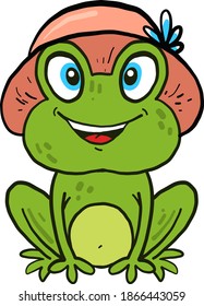 Rana con sombrero, ilustración, vector sobre fondo blanco.