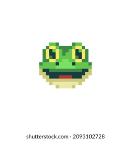 Frog head character icon. Pixel art. 8-bit sprite. Sticker design. Isolated vector illustration. 