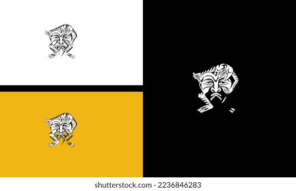 frog and head devil vector outline design