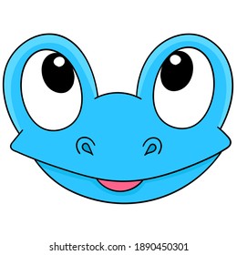 frog head emoticon with tongue popping a mocking expression, character cute doodle draw. vector illustration