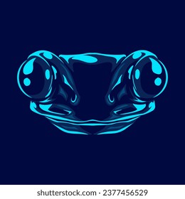 Frog head line pop art potrait logo colorful design with dark background. Abstract vector illustration. Isolated black background for t-shirt, poster, clothing, merch, apparel, badge design