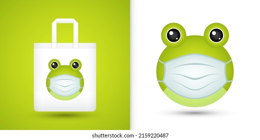 Frog head on white tote bag