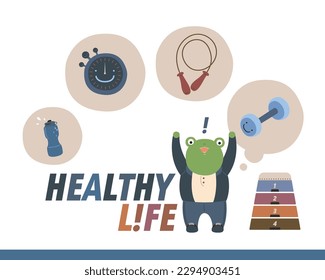 rana, saludable, entrenador, cuerda de salto, ejercicio

