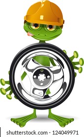 Frog in a helmet and a wheel