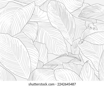 Frog hidden in the forest. Line art