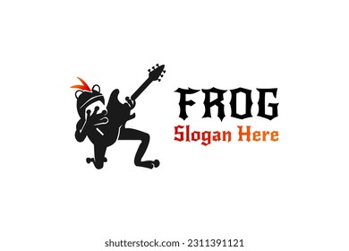 A frog holding a guitar logo suitable for your company. Attractive and iconic frog logo
