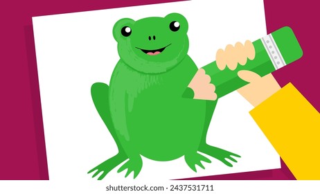 Frog holding a water bottle. Vector illustration in cartoon style.