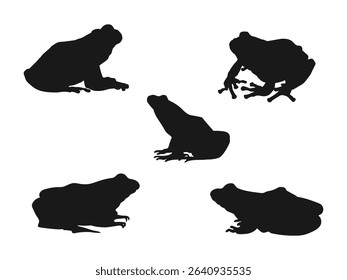 Frog icon design template vector. Frog silhouette, Frog hand-drawn. black color silhouette with frog theme, vector file. Silhouette Isolated On White Background.	
