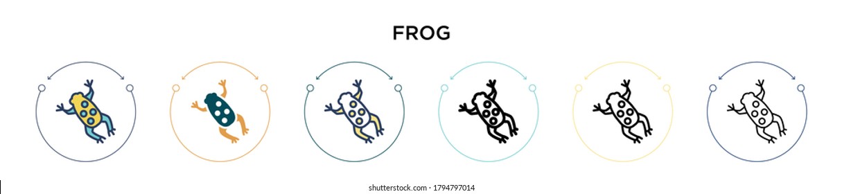 Frog icon in filled, thin line, outline and stroke style. Vector illustration of two colored and black frog vector icons designs can be used for mobile, ui, web