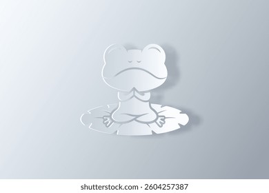 frog icon meditating on lotus made in white paper cut effect style
