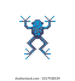 Frog icon pixel art isolated vector illustration. Logo design template. Used for embroidery sticker or mobile application. Video game assets.