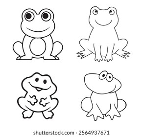 frog icon set, cute frog silhouette icon. brush strokes on a white background. Vector illustration