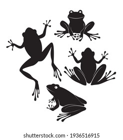Frog icons. Black silhouettes isolated on white background. Vector illustration.