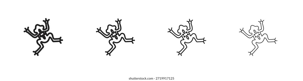 Iconos de la rana, conjunto de iconos lineales. Iconos lineales negros de la palma