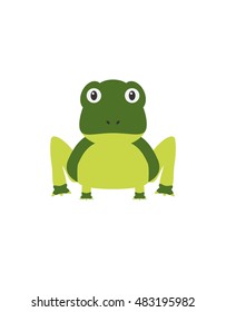 Frog illustration as a funny character. Slimy green amphibian animal. Small cartoon creature, isolated object in flat design on white background.