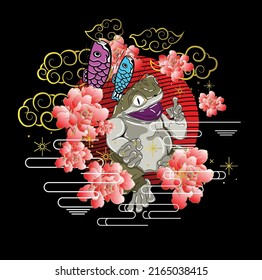 frog illustration with japanese style