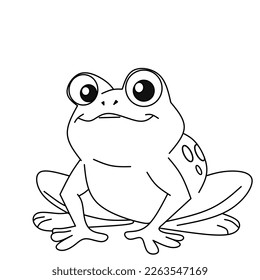 frog illustration vector isolated on white background. Original stock black and white amphibian illustration for coloring page.